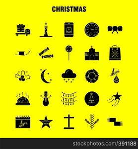 Christmas Solid Glyph Icons Set For Infographics, Mobile UX/UI Kit And Print Design. Include: Food, Meal, Knife, Plate, Christmas Balls, Balls, Decorations, Collection Modern Infographic Logo and Pictogram. - Vector