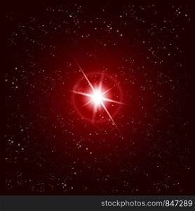 Christmas Star with snow on red gradient background. Christmas background. Christmas Star with snow on red gradient background