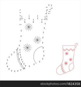 Christmas Stocking Connect The Dots, Christmas Sock, Sock Shaped Bag, Puzzle Containing A Sequence Of Numbered Vector Art Illustration