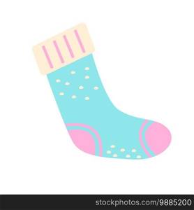 Christmas stocking flat vector abstract element. Warm garment for cold weather. Foot wear. Winter apparel. Xmas decoration RGB color clipart . Knit sock isolated organic shape on white background. Christmas stocking flat vector abstract element