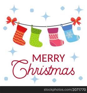 Christmas stockings, greeting card. christmas red color socks. Christmas card. Christmas stockings, greeting card. Christmas card