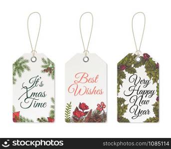 Christmas tags. Xmas cute design for printable template of card celebration labels and gift vector hang, collection paper winter party set. Christmas tags. Xmas cute design for printable template of card celebration labels and gift vector set