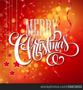 Christmas text design on red bokeh background. Vector illustration . Christmas text design on red bokeh background. Vector illustration EPS10