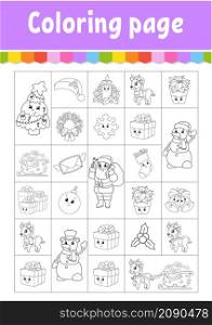 Christmas theme. Coloring book page for kids. Cartoon style. Vector illustration isolated on white background.