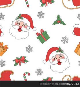 Christmas theme line art doodle cartoon pattern seamless illustration, Merry Christmas.