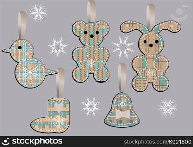 christmas toys isolated on a blue background