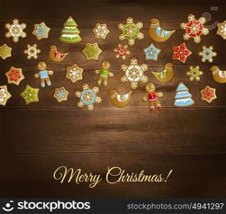 Christmas Toys Template. Christmas toys template with different shapes and figures on wooden background vector illustration