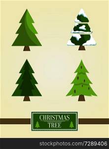 Christmas tree advertisement sale sign, collection of spruce icons with and without decorative elements vector poster isolated on white, pine market. Christmas Tree Advertisement Sale Sign, Collection