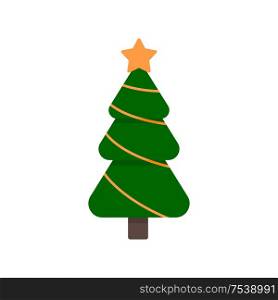 Christmas tree and decoration. Vector illustration