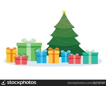 Christmas tree and gifts decoration illustration	