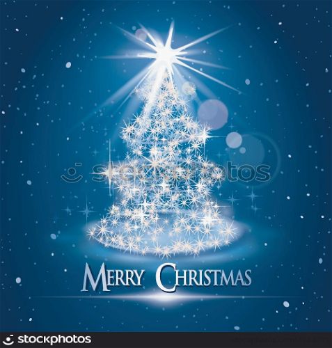 Christmas tree and light over blue background