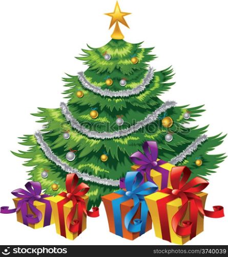 Christmas tree and presents - vector illustration