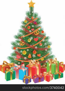 Christmas tree and presents - vector illustration