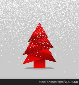 Christmas tree and snow with shadow, origami design