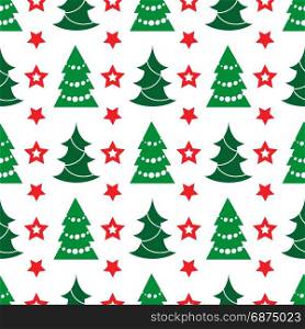Christmas tree and stars seamless pattern. Holidays seamless pattern with Christmas tree and stars, vector illustration