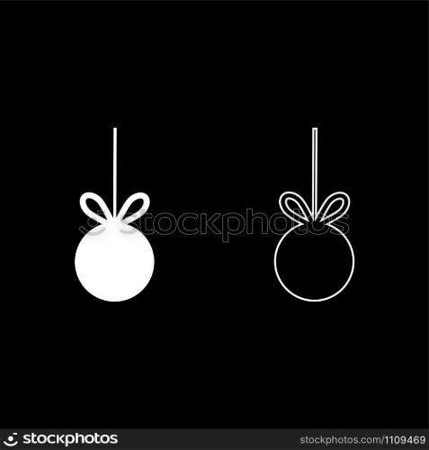 Christmas tree ball with ribbon bow for advertising Big sale concept icon outline set white color vector illustration flat style simple image