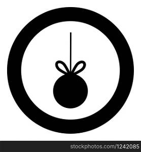 Christmas tree ball with ribbon bow for advertising Big sale concept icon in circle round black color vector illustration flat style simple image. Christmas tree ball with ribbon bow for advertising Big sale concept icon in circle round black color vector illustration flat style image