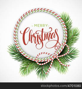 Christmas Tree Branches Border with handwriting Lettering. Vector Illustration. Christmas Tree Branches Border with handwriting Lettering. Vector Illustration EPS10