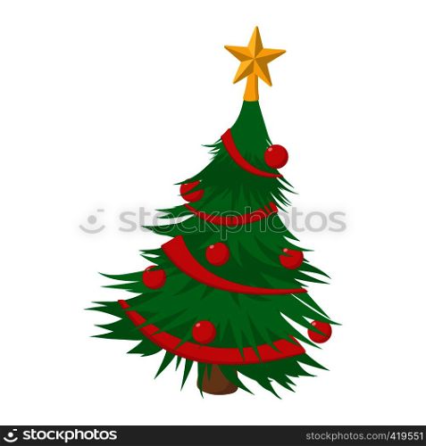 Christmas tree cartoon icon isolated on a white background. Christmas tree cartoon icon