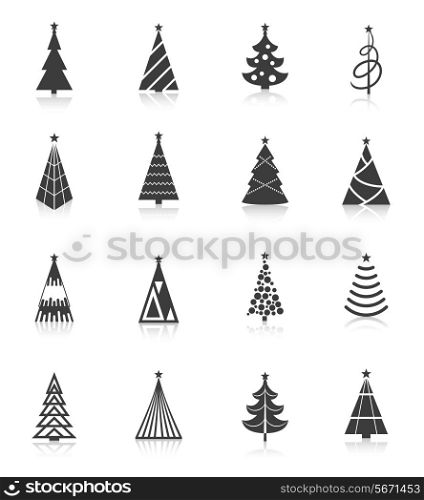 Christmas tree celebration holiday black silhouette icons set isolated vector illustration