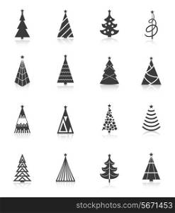Christmas tree celebration holiday black silhouette icons set isolated vector illustration