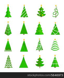 Christmas tree celebration holiday flat icons set isolated vector illustration