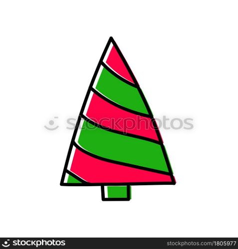 Christmas tree color sketch. Doodle web icon. New Year festive vector handdrawn illustration for greeting card