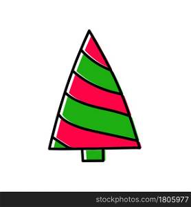 Christmas tree color sketch. Doodle web icon. New Year festive vector handdrawn illustration for greeting card