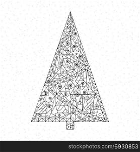Christmas tree coloring page. Hand drawn abstract winter holidays vector illustration. Happy New Year background in modern style.. Christmas tree coloring page. Hand drawn abstract winter holidays vector illustration. Xmas background in modern style. Happy New Year art.