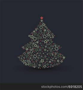 Christmas tree decoration. Vector illustration of a Christmas tree decoration made of stars. Happy Christmas greeting card.