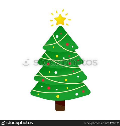 Christmas tree design decorated with colorful ball and star on top.