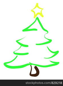 Christmas tree drawing, illustration, vector on white background.