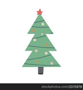 Christmas tree drawn in simple primitive doodle style. Naive botanical flat vector illustration isolated on white background.. Christmas tree drawn in simple primitive doodle style. Naive botanical flat vector illustration isolated on white background