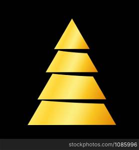 christmas tree gold simple icon in triangle shape isolated on black background