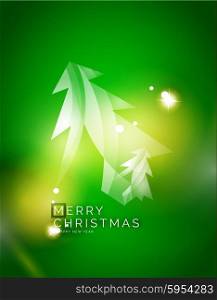 Christmas tree, green shiny abstract background. Vector holiday illustration
