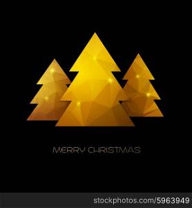 Christmas tree greeting card. Golden Christmas tree. Merry Christmas greeting card. Vector polygonal design
