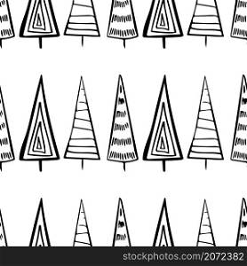 Christmas tree hand drawn seamless pattern.Doodle New Year fir for print, paper, design, fabric, decor, gift wrap, background. Vector illustration.. Christmas tree hand drawn seamless pattern.Doodle New Year fir for print, paper, design, fabric, decor, gift wrap, background. Vector illustration