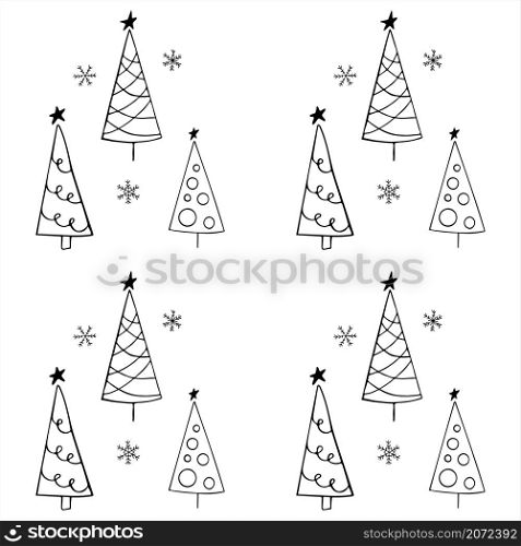 Christmas tree hand drawn seamless pattern. Doodle texture with simple fir. Vector Ney Year illustration. Christmas tree hand drawn seamless pattern. Doodle texture with simple fir for print, paper, design, fabric, decor, gift wrap, background. Vector Ney Year illustration