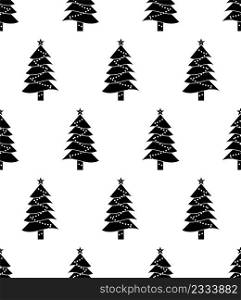 Christmas Tree Icon Seamless Pattern, Spruce, Pine, Fir Traditionally Decorated Ornamental Tree Vector Art Illustration