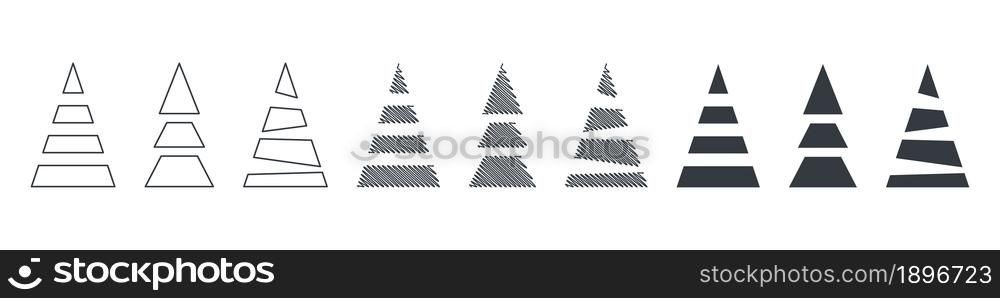 Christmas tree icons. Elements for Christmas design. Christmas trees of different shapes and styles. Vector illustration