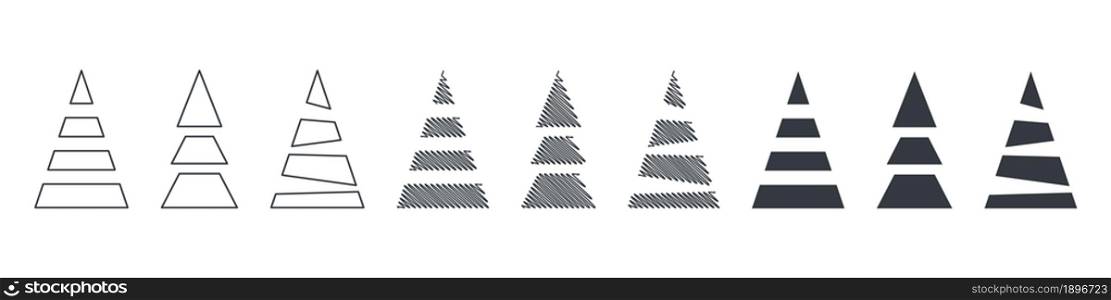 Christmas tree icons. Elements for Christmas design. Christmas trees of different shapes and styles. Vector illustration