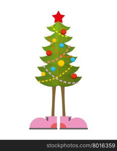 Christmas Tree in boots. Christmas tree in shoe. Pink shoes. Decorated tree for holiday New year&#xA;