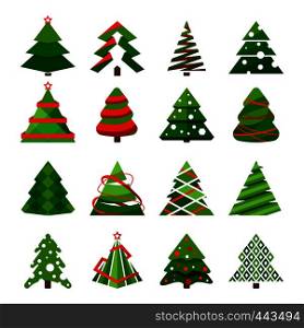 Christmas tree in different styles. Vector set of stylized illustration. Christmas tree collection for holiday xmas and new year. Christmas tree in different styles. Vector set of stylized illustrations