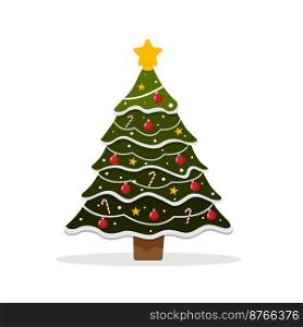 Christmas tree isolated on white background. Christmas tree with colorful ornaments. Christmas concept. Vector stock