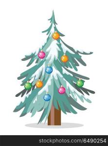 Christmas Tree Isolated on White. Cartoon Fir. Christmas tree isolated on white. Cartoon fir tree in xmas holiday concept. Merry Christmas and Happy New Year poster. Funny winter illustration for children. Winter season holiday celebration. Vector