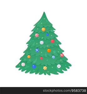 Christmas Tree isolated. Vector flat illustration. Decorated Xmas fir, pine or spruce. Christmas symbol with decorations and lights.. Christmas Tree isolated. Vector flat illustration. Decorated Xmas fir, pine or spruce. Christmas symbol with decorations and lights