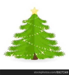Christmas Tree Isolated. Vector illustration of decorated Christmas Tree isolated on white background. Fir tree.