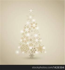Christmas tree made from simple abstract golden snowflakes