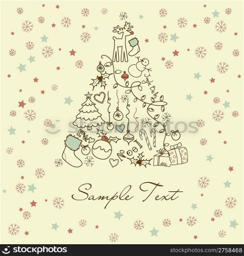 Christmas tree made of cartoon holiday symbols