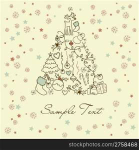 Christmas tree made of cartoon holiday symbols